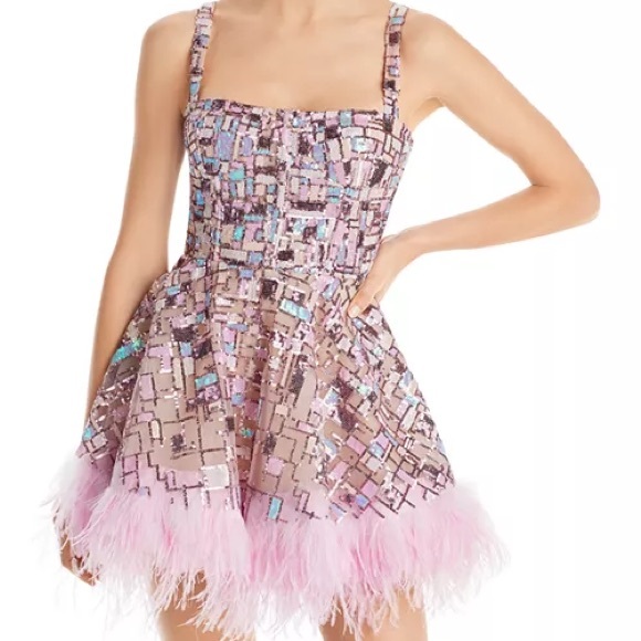 Bronx and Banco Dresses & Skirts - Bronx and Banco Sequin Mini Dress with Pink Feather Trim
